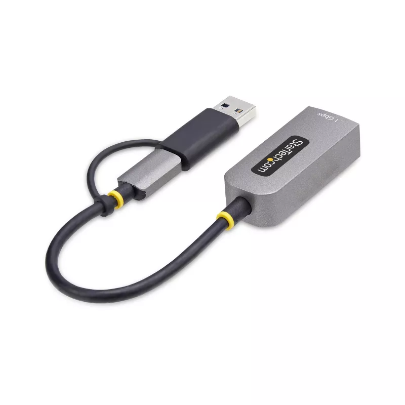 StarTech.com USB-C į Ethernet adapteris su USB-A lizdu, 10/100/1000Mbps, USB 3.0 į Gigabit Ethernet tinklo adapteris, 6 col./15 cm integruotas kabelis, USB GbE adapteris