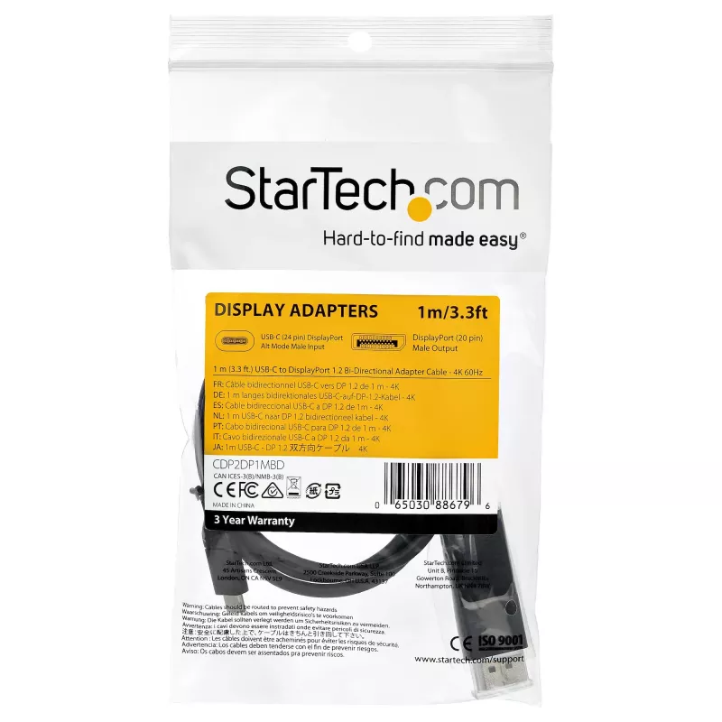 StarTech.com 1 m USB-C į DisplayPort 1.2 laidas 4K 60Hz - Dvikryptis DP į USB-C arba USB-C į DP reversinis vaizdo adapterio laidas - HBR2/HDR - USB Type C/Thunderbolt monitoriaus laidas