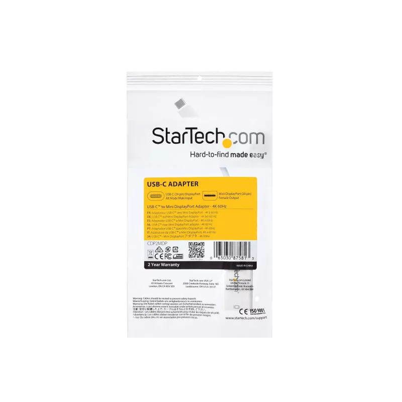 StarTech.com USB-C į Mini DisplayPort adapteris – 4K 60Hz – baltas – USB 3.1 Type-C į Mini DP adapteris – atnaujinta versija CDP2MDPEC