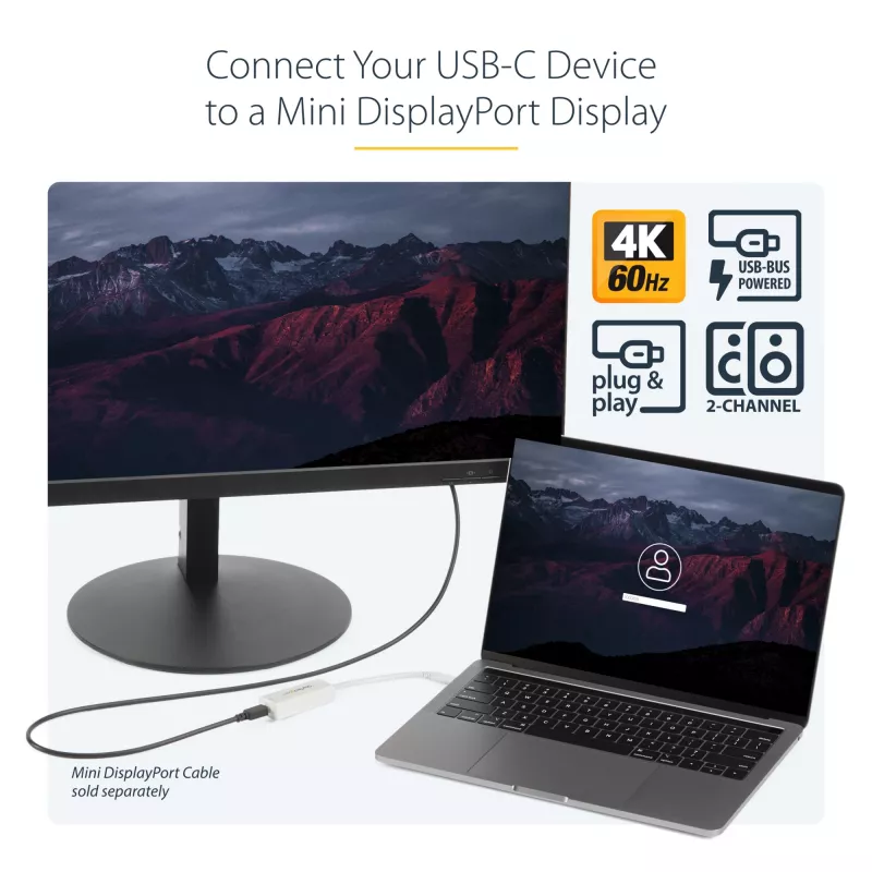 StarTech.com USB-C į Mini DisplayPort adapteris – 4K 60Hz – baltas – USB 3.1 Type-C į Mini DP adapteris – atnaujinta versija CDP2MDPEC