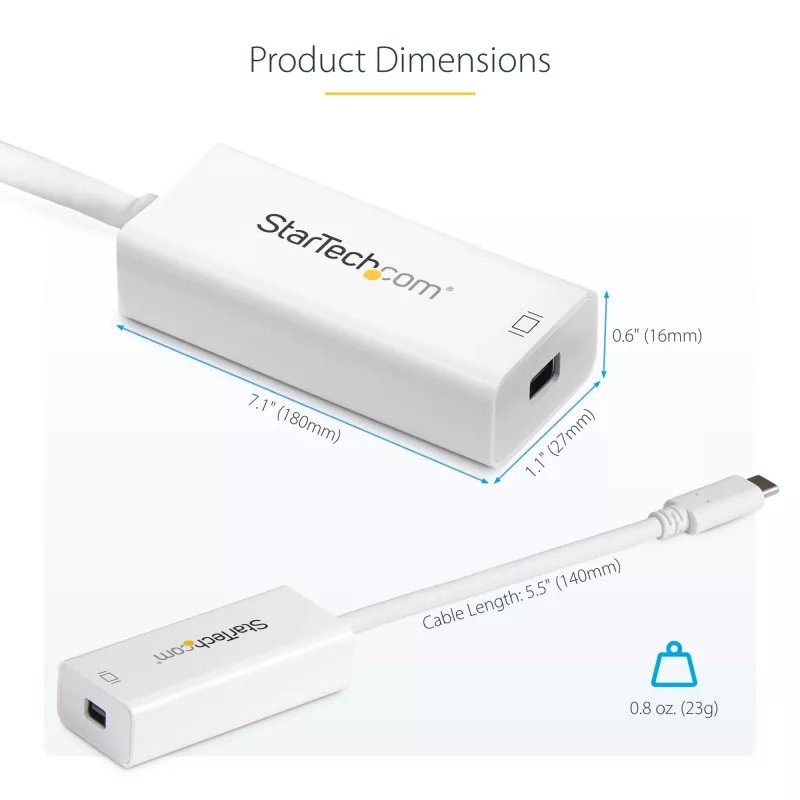 StarTech.com USB-C į Mini DisplayPort adapteris – 4K 60Hz – baltas – USB 3.1 Type-C į Mini DP adapteris – atnaujinta versija CDP2MDPEC