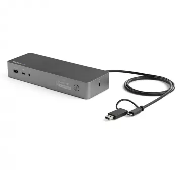 StarTech.com Universali nešiojamojo kompiuterio dokų stotelė, hibridinė USB-C ir USB-A, dviguba 4K DP ir HDMI, 100W PD, Mac / Windows / Chrome OS, 4x USB 5Gbps šakotuvas, GbE