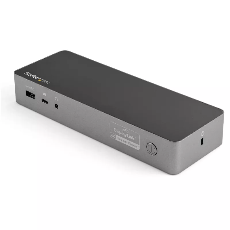 StarTech.com Universali nešiojamojo kompiuterio dokų stotelė, hibridinė USB-C ir USB-A, dviguba 4K DP ir HDMI, 100W PD, Mac / Windows / Chrome OS, 4x USB 5Gbps šakotuvas, GbE