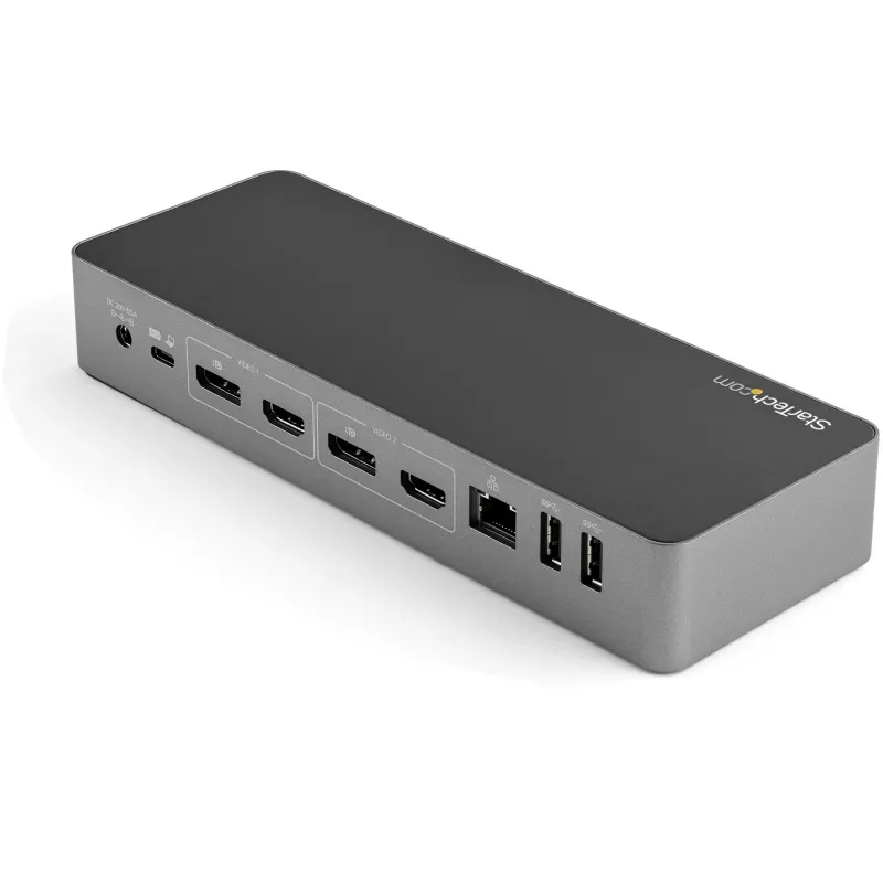 StarTech.com Universali nešiojamojo kompiuterio dokų stotelė, hibridinė USB-C ir USB-A, dviguba 4K DP ir HDMI, 100W PD, Mac / Windows / Chrome OS, 4x USB 5Gbps šakotuvas, GbE