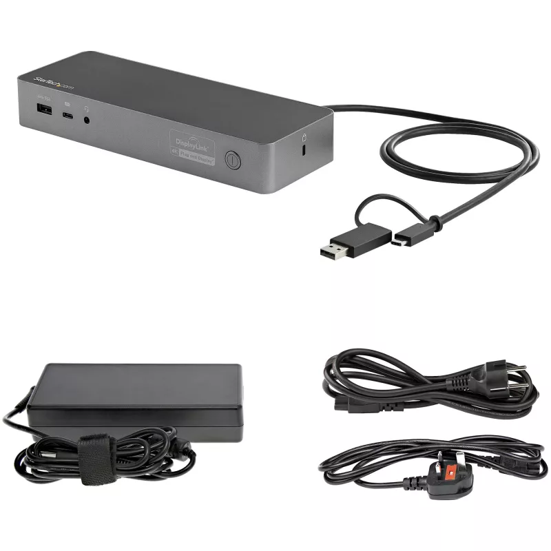 StarTech.com Universali nešiojamojo kompiuterio dokų stotelė, hibridinė USB-C ir USB-A, dviguba 4K DP ir HDMI, 100W PD, Mac / Windows / Chrome OS, 4x USB 5Gbps šakotuvas, GbE