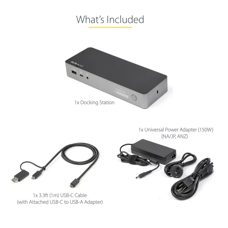 StarTech.com Universali nešiojamojo kompiuterio dokų stotelė, hibridinė USB-C ir USB-A, dviguba 4K DP ir HDMI, 100W PD, Mac / Windows / Chrome OS, 4x USB 5Gbps šakotuvas, GbE