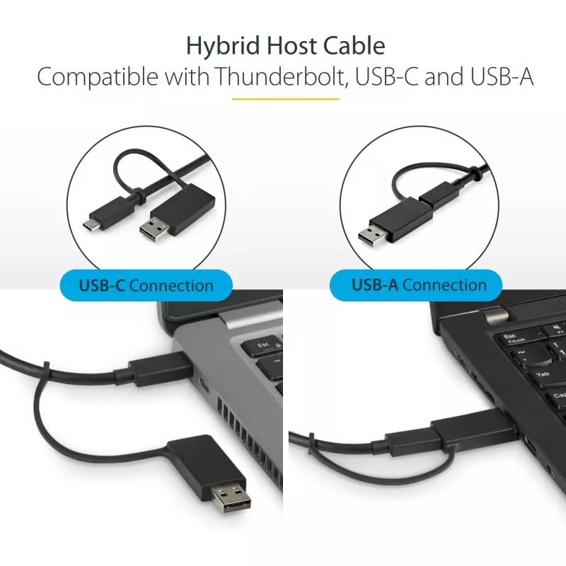 StarTech.com Universali nešiojamojo kompiuterio dokų stotelė, hibridinė USB-C ir USB-A, dviguba 4K DP ir HDMI, 100W PD, Mac / Windows / Chrome OS, 4x USB 5Gbps šakotuvas, GbE