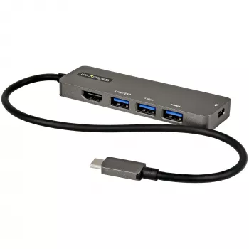 StarTech.com USB-C kelių prievadų adapteris - USB-C į HDMI 2.0b 4K 60Hz (HDR10), 100W Power Delivery perdavimas, 4 prievadų USB 3.0 šakotuvas - USB Type-C mini dokas - 30 cm ilgio pritvirtintas kabelis