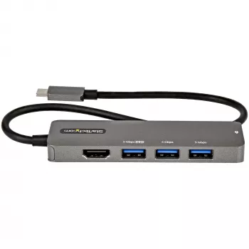StarTech.com USB-C kelių prievadų adapteris - USB-C į HDMI 2.0b 4K 60Hz (HDR10), 100W Power Delivery perdavimas, 4 prievadų USB 3.0 šakotuvas - USB Type-C mini dokas - 30 cm ilgio pritvirtintas kabelis