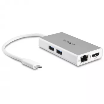 StarTech.com USB-C kelių prievadų adapteris – USB-C kelioninė stotelė su 4K HDMI, 60W maitinimo perdavimu, GbE, 2 prievadų USB-A 3.0 stotelė – nešiojamas mini USB-C dokas nešiojamam kompiuteriui – balta