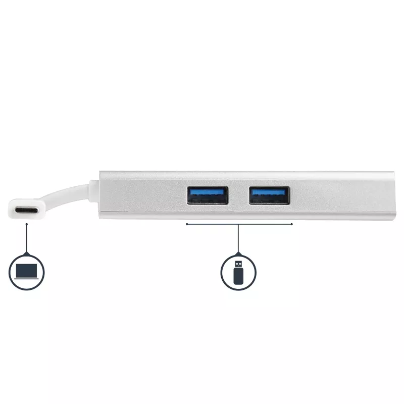 StarTech.com USB-C kelių prievadų adapteris – USB-C kelioninė stotelė su 4K HDMI, 60W maitinimo perdavimu, GbE, 2 prievadų USB-A 3.0 stotelė – nešiojamas mini USB-C dokas nešiojamam kompiuteriui – balta