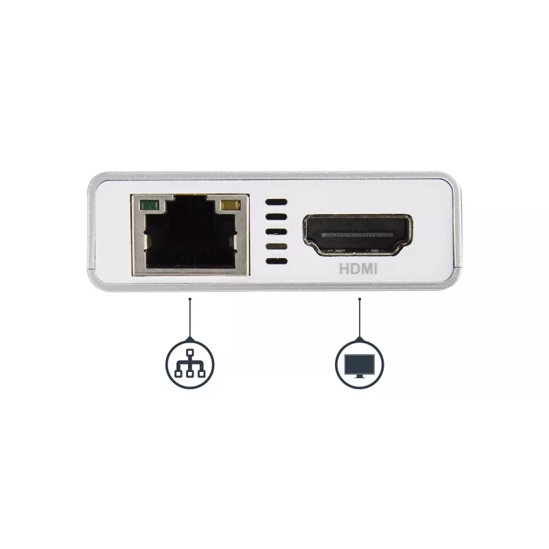 StarTech.com USB-C kelių prievadų adapteris – USB-C kelioninė stotelė su 4K HDMI, 60W maitinimo perdavimu, GbE, 2 prievadų USB-A 3.0 stotelė – nešiojamas mini USB-C dokas nešiojamam kompiuteriui – balta