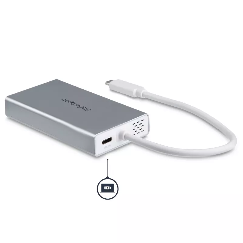 StarTech.com USB-C kelių prievadų adapteris – USB-C kelioninė stotelė su 4K HDMI, 60W maitinimo perdavimu, GbE, 2 prievadų USB-A 3.0 stotelė – nešiojamas mini USB-C dokas nešiojamam kompiuteriui – balta