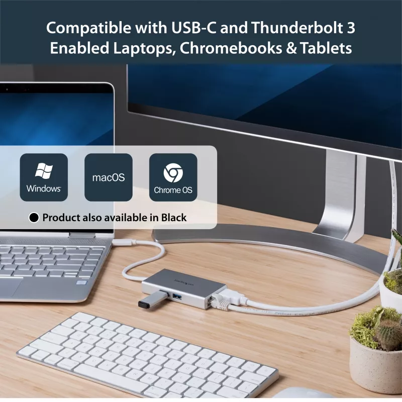 StarTech.com USB-C kelių prievadų adapteris – USB-C kelioninė stotelė su 4K HDMI, 60W maitinimo perdavimu, GbE, 2 prievadų USB-A 3.0 stotelė – nešiojamas mini USB-C dokas nešiojamam kompiuteriui – balta