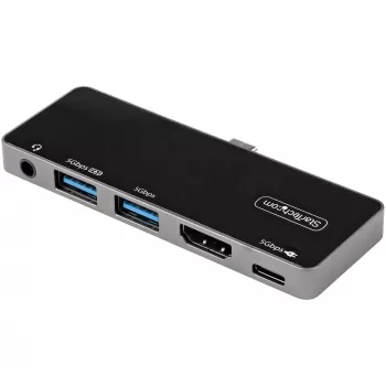 StarTech.com USB-C kelių prievadų adapteris – USB-C į 4K 60Hz HDMI 2.0, 100W Power Delivery, 3 prievadų USB 3.0 stotelė, garsas – USB-C mini dokas, nešiojamas USB Type-C kelioninis dokas