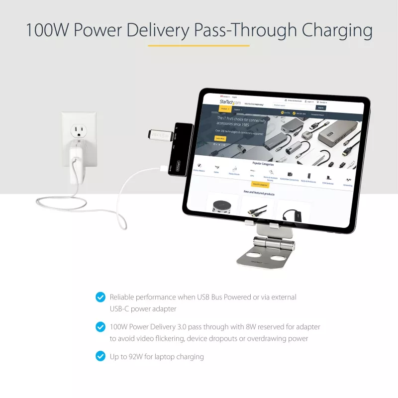 StarTech.com USB-C kelių prievadų adapteris – USB-C į 4K 60Hz HDMI 2.0, 100W Power Delivery, 3 prievadų USB 3.0 stotelė, garsas – USB-C mini dokas, nešiojamas USB Type-C kelioninis dokas