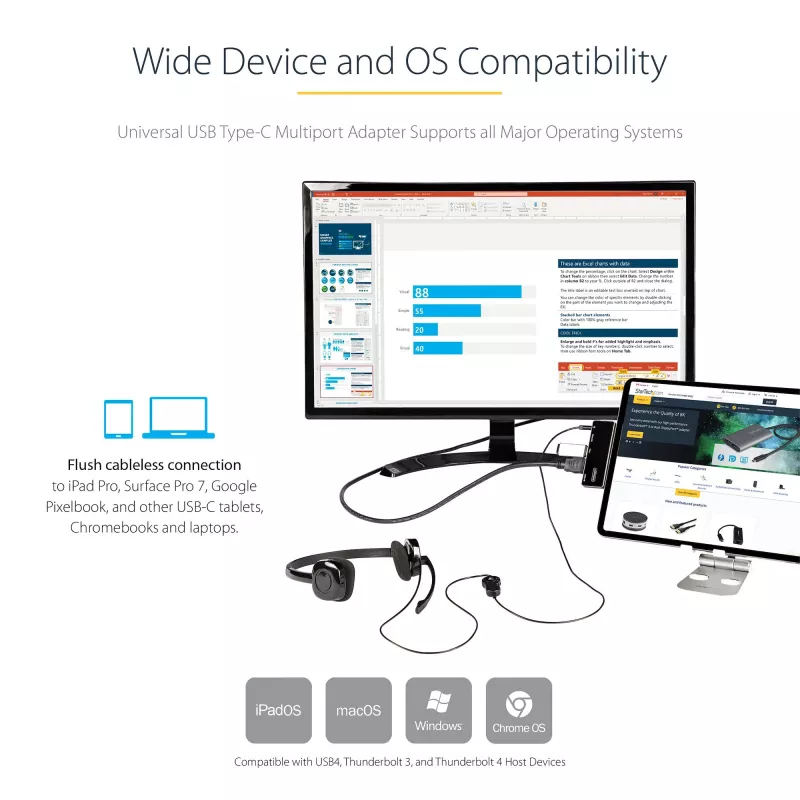 StarTech.com USB-C kelių prievadų adapteris – USB-C į 4K 60Hz HDMI 2.0, 100W Power Delivery, 3 prievadų USB 3.0 stotelė, garsas – USB-C mini dokas, nešiojamas USB Type-C kelioninis dokas