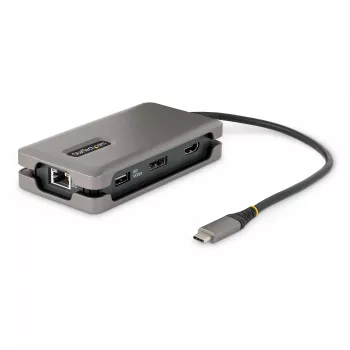 StarTech.com USB-C kelių prievadų adapteris - 4K 60Hz HDMI/DP - 3 prievadų USB centras - 100W Power Delivery perdavimas - GbE - kelioninis mini dokas su įkrovimu - 30 cm apvyniojamas laidas