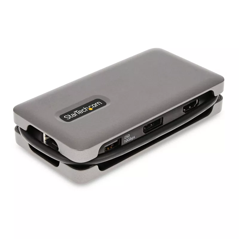 StarTech.com USB-C kelių prievadų adapteris - 4K 60Hz HDMI/DP - 3 prievadų USB centras - 100W Power Delivery perdavimas - GbE - kelioninis mini dokas su įkrovimu - 30 cm apvyniojamas laidas