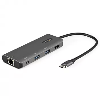 StarTech.com USB-C kelių prievadų adapteris - 10Gbps USB Type-C mini dokas su 4K 30Hz HDMI - 100W Power Delivery perdavimu - 3 prievadų USB šakotuvas, GbE - USB 3.1/3.2 Gen 2 nešiojamojo kompiuterio dokas - 10 colių kabelis