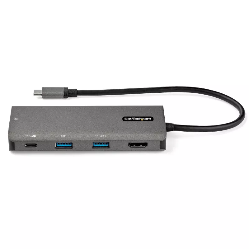 StarTech.com USB-C kelių prievadų adapteris - 10Gbps USB Type-C mini dokas su 4K 30Hz HDMI - 100W Power Delivery perdavimu - 3 prievadų USB šakotuvas, GbE - USB 3.1/3.2 Gen 2 nešiojamojo kompiuterio dokas - 10 colių kabelis