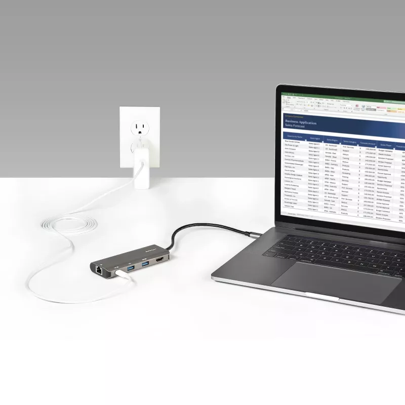 StarTech.com USB-C kelių prievadų adapteris - 10Gbps USB Type-C mini dokas su 4K 30Hz HDMI - 100W Power Delivery perdavimu - 3 prievadų USB šakotuvas, GbE - USB 3.1/3.2 Gen 2 nešiojamojo kompiuterio dokas - 10 colių kabelis