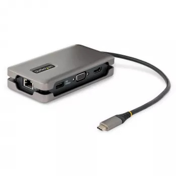 StarTech.com USB-C kelių prievadų adapteris – HDMI/VGA – 4K 60Hz – 3 prievadų USB šakotuvas – 100W Power Delivery perdavimas – GbE – kelioninis mini dokas su įkrovimu – 1ft/30cm apvyniojamas kabelis