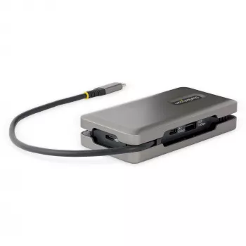 StarTech.com USB-C kelių prievadų adapteris – HDMI/VGA – 4K 60Hz – 3 prievadų USB šakotuvas – 100W Power Delivery perdavimas – GbE – kelioninis mini dokas su įkrovimu – 1ft/30cm apvyniojamas kabelis