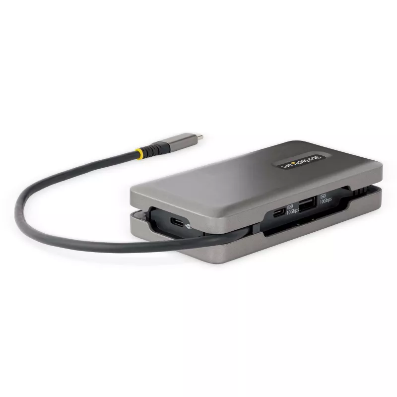 StarTech.com USB-C kelių prievadų adapteris – HDMI/VGA – 4K 60Hz – 3 prievadų USB šakotuvas – 100W Power Delivery perdavimas – GbE – kelioninis mini dokas su įkrovimu – 1ft/30cm apvyniojamas kabelis