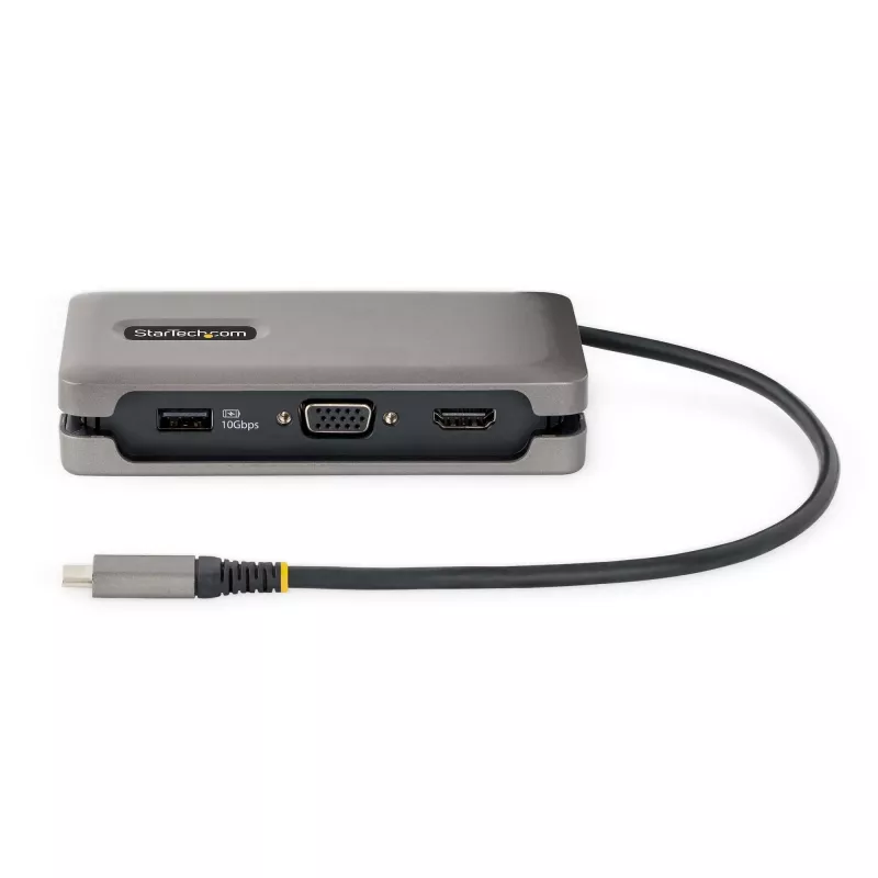 StarTech.com USB-C kelių prievadų adapteris – HDMI/VGA – 4K 60Hz – 3 prievadų USB šakotuvas – 100W Power Delivery perdavimas – GbE – kelioninis mini dokas su įkrovimu – 1ft/30cm apvyniojamas kabelis