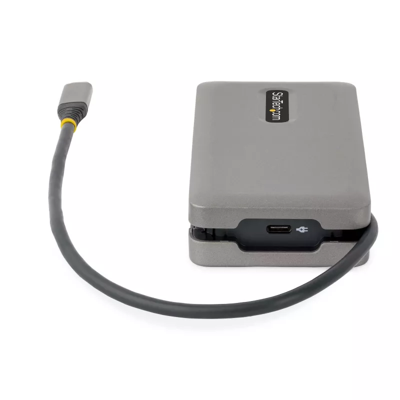 StarTech.com USB-C kelių prievadų adapteris – HDMI/VGA – 4K 60Hz – 3 prievadų USB šakotuvas – 100W Power Delivery perdavimas – GbE – kelioninis mini dokas su įkrovimu – 1ft/30cm apvyniojamas kabelis