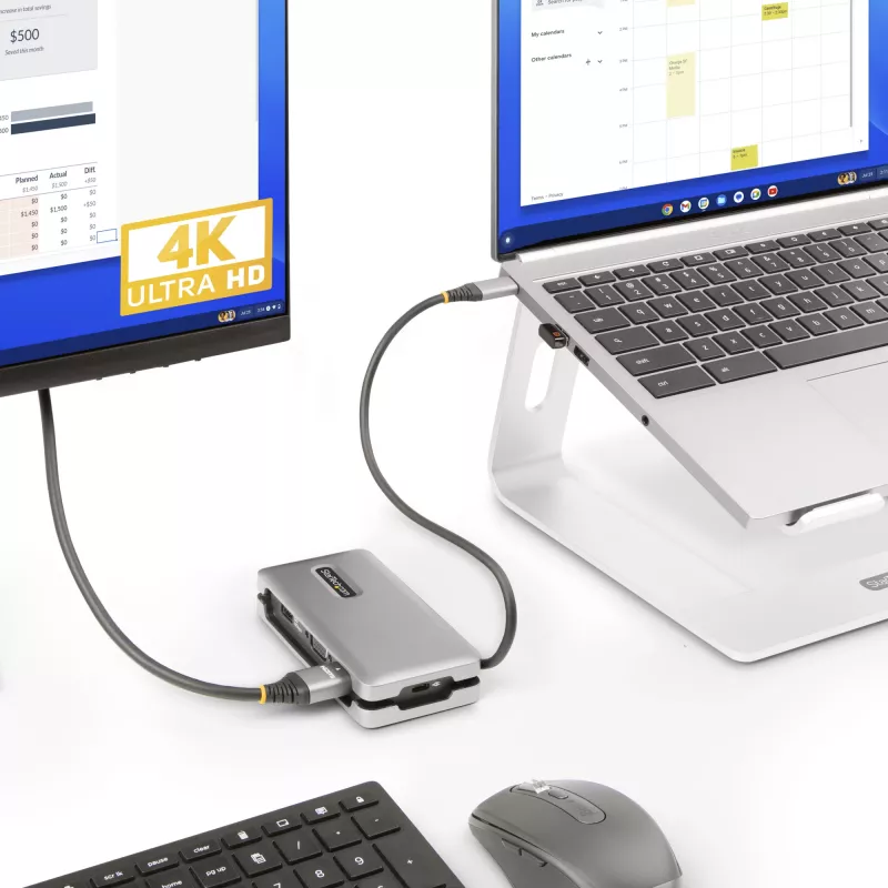 StarTech.com USB-C kelių prievadų adapteris – HDMI/VGA – 4K 60Hz – 3 prievadų USB šakotuvas – 100W Power Delivery perdavimas – GbE – kelioninis mini dokas su įkrovimu – 1ft/30cm apvyniojamas kabelis