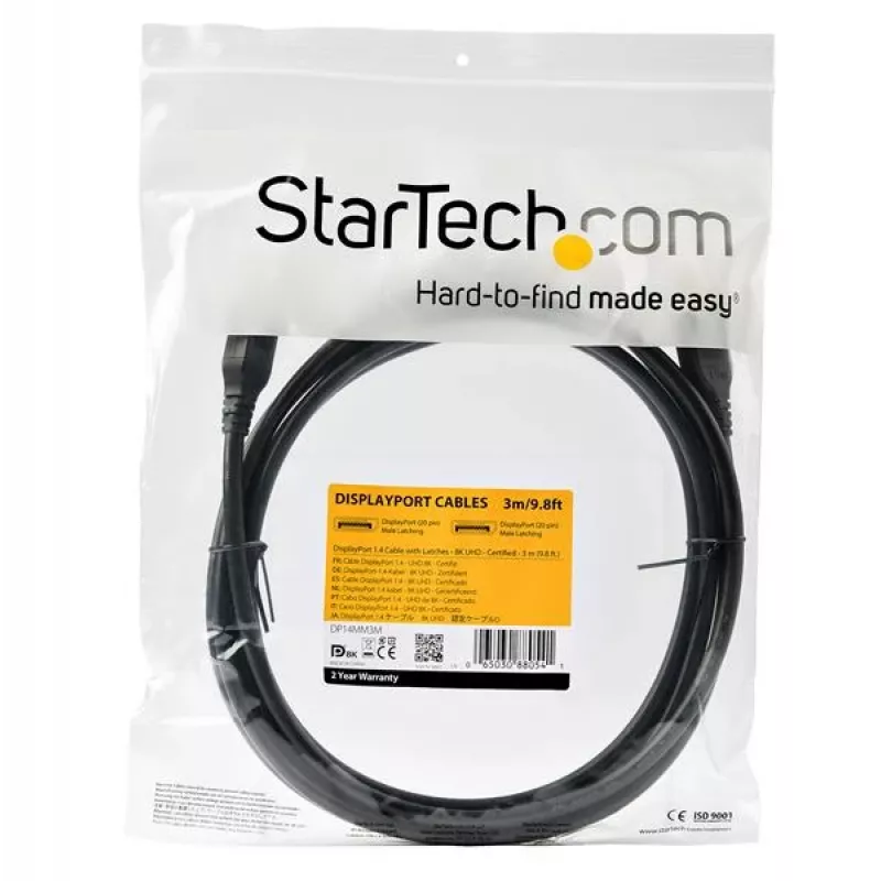 StarTech.com 3 m VESA sertifikuotas DisplayPort 1.4 kabelis, 8K 60Hz HBR3 HDR, UHD DisplayPort į DisplayPort monitoriaus laidas, Ultra HD 4K 120Hz DP 1.4 vaizdo kabelis M/M DP jungtis