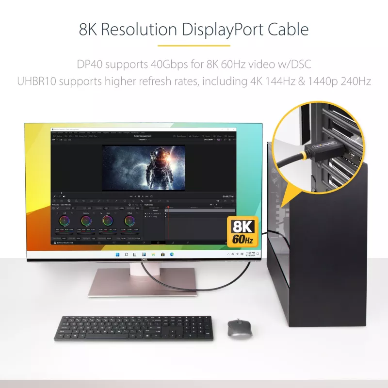 StarTech.com 2m DisplayPort 2.1 laidas, VESA sertifikuotas DP40, su UHBR10/HDR/HDCP 2.2, 8K 60Hz/4K 144Hz su DSC 1.2a, 40Gbps, DP 2.1 laidas, UHD monitoro laidas, M/M
