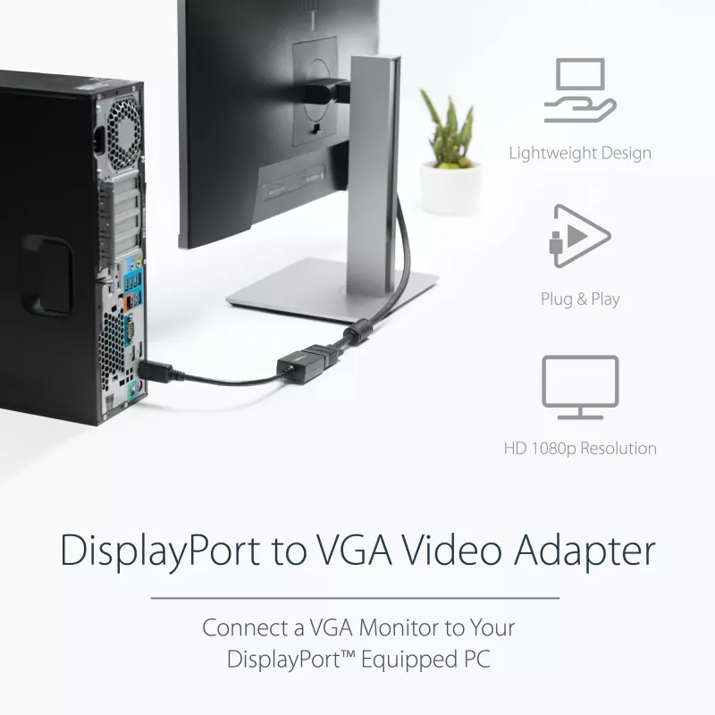 StarTech.com DisplayPort į VGA adapteris - aktyvus DP į VGA keitiklis - 1080p vaizdas - DisplayPort sertifikuotas - DP/DP++ šaltinis prie VGA monitoriaus laido adapteris - fiksuojanti DP jungtis