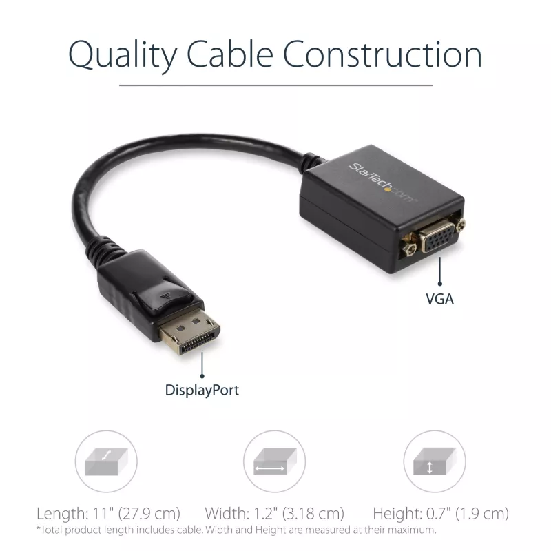StarTech.com DisplayPort į VGA adapteris - aktyvus DP į VGA keitiklis - 1080p vaizdas - DisplayPort sertifikuotas - DP/DP++ šaltinis prie VGA monitoriaus laido adapteris - fiksuojanti DP jungtis