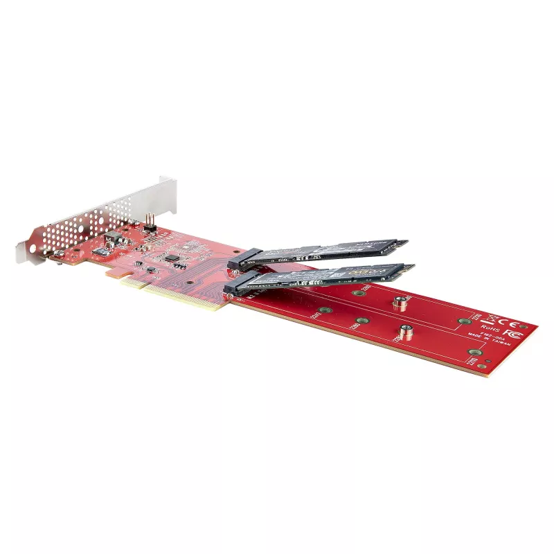 StarTech.com DUAL-M2-PCIE-CARD-B – Dvigubas M.2 PCIe SSD adapteris, PCIe x8 / x16 į du NVMe arba AHCI M.2 SSD, PCI Express 4.0, 7,8 GB/s vienam diskui, reikalinga bifurkacija