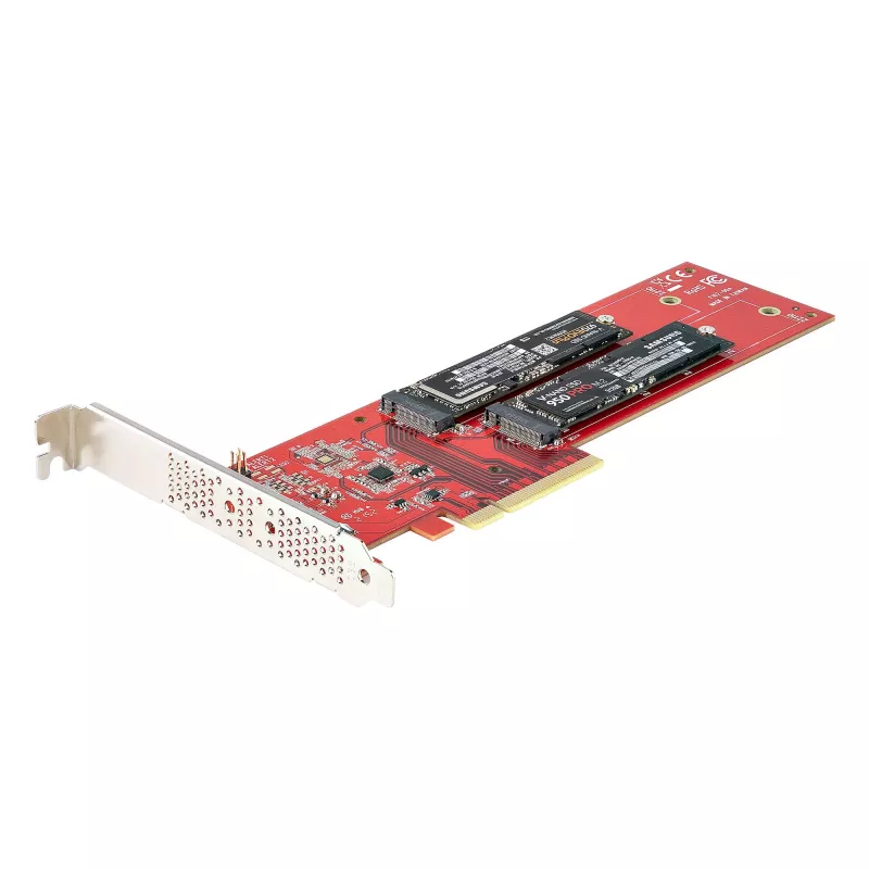 StarTech.com DUAL-M2-PCIE-CARD-B – Dvigubas M.2 PCIe SSD adapteris, PCIe x8 / x16 į du NVMe arba AHCI M.2 SSD, PCI Express 4.0, 7,8 GB/s vienam diskui, reikalinga bifurkacija