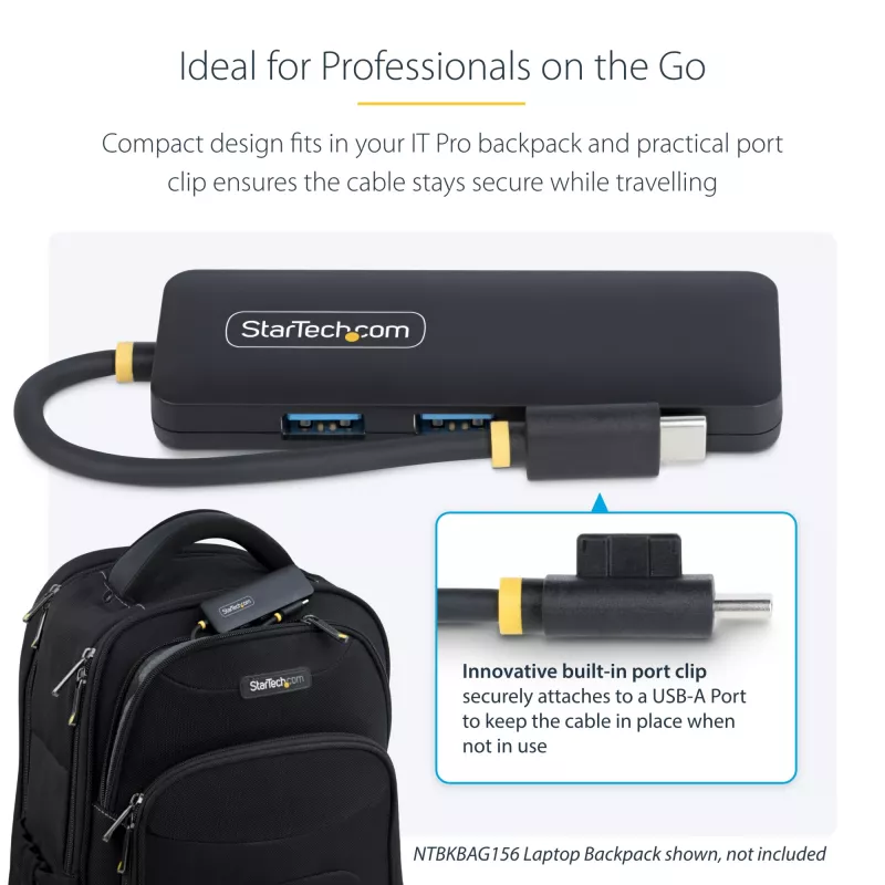 StarTech.com 4 prievadų USB-C šakotuvas, 5Gbps, USB-C į 4x USB-A, maitinamas iš magistralės, mažas kelioninis mini šakotuvas, kelių prievadų USB 3.0 skirstytuvas, nešiojamas šakotuvas, apsauga nuo perkrovos