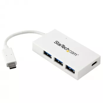 StarTech.com 4 prievadų USB-C šakotuvas su 1x USB-C ir 3x USB-A prievadais (SuperSpeed 5Gbps) - maitinamas iš USB - nešiojamas USB 3.0 adapterio šakotuvas - USB 3.2 Gen 1 Type-C šakotuvas - baltas