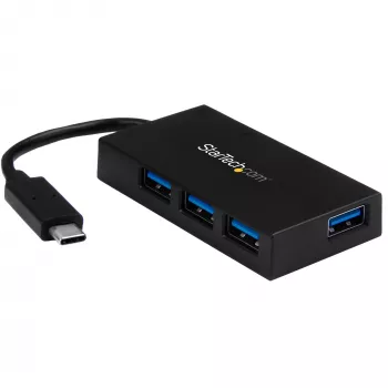 StarTech.com 4 prievadų USB-C šakotuvas su 4x USB-A prievadais (USB 3.0/3.1 Gen 1 SuperSpeed 5Gbps) – USB magistralės arba išorinis maitinimas, nešiojamas USB-C į USB-A BC 1.2 įkrovimo šakotuvas su maitinimo adapteriu