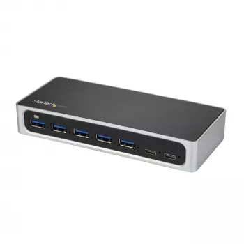StarTech.com 7 prievadų USB C šakotuvas su greito įkrovimo prievadu - USB-C į 5x USB-A 2x USB-C (USB 3.0 SuperSpeed 5Gbps) - maitinamas USB 3.2 Gen 1 Type-C šakotuvas su maitinimo adapteriu - stalinis/nešiojamojo kompiuterio šakotuvas