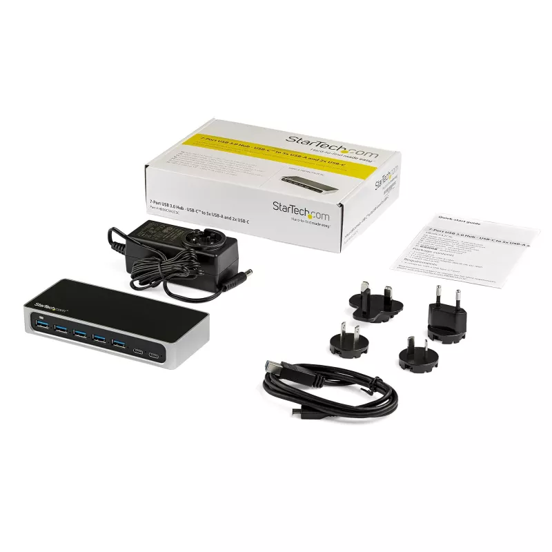 StarTech.com HB30C5A2CSC 7 prievadų USB-C šakotuvas, USB-C į 5x USB-A + 2x USB-C, USB 3.0, greito krovimo prievadas, su maitinimu
