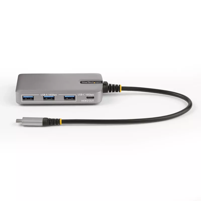 StarTech.com 4 prievadų USB-C šakotuvas su USB-C DP Alt režimo vaizdo išvestimi 4K 60Hz – 3x USB-A, 1x USB Type-C, 100W Power Delivery perdavimas, USB 3.2 10Gbps, 30 cm kabelis, nešiojamas USB šakotuvas