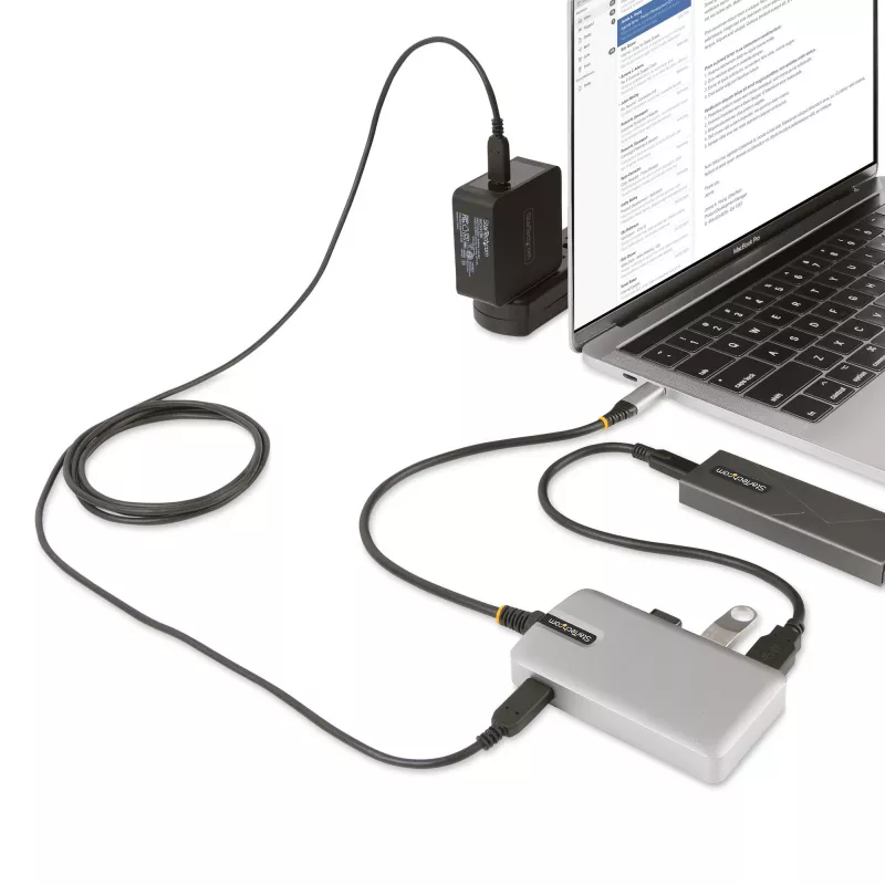 StarTech.com 4 prievadų USB-C šakotuvas su USB-C DP Alt režimo vaizdo išvestimi 4K 60Hz – 3x USB-A, 1x USB Type-C, 100W Power Delivery perdavimas, USB 3.2 10Gbps, 30 cm kabelis, nešiojamas USB šakotuvas