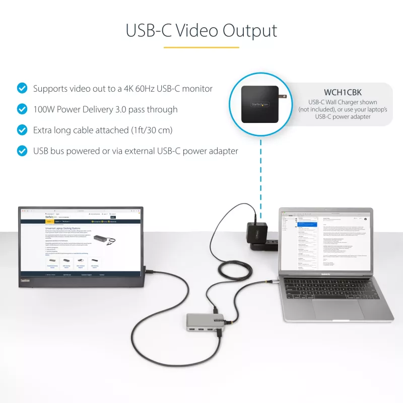 StarTech.com 4 prievadų USB-C šakotuvas su USB-C DP Alt režimo vaizdo išvestimi 4K 60Hz – 3x USB-A, 1x USB Type-C, 100W Power Delivery perdavimas, USB 3.2 10Gbps, 30 cm kabelis, nešiojamas USB šakotuvas