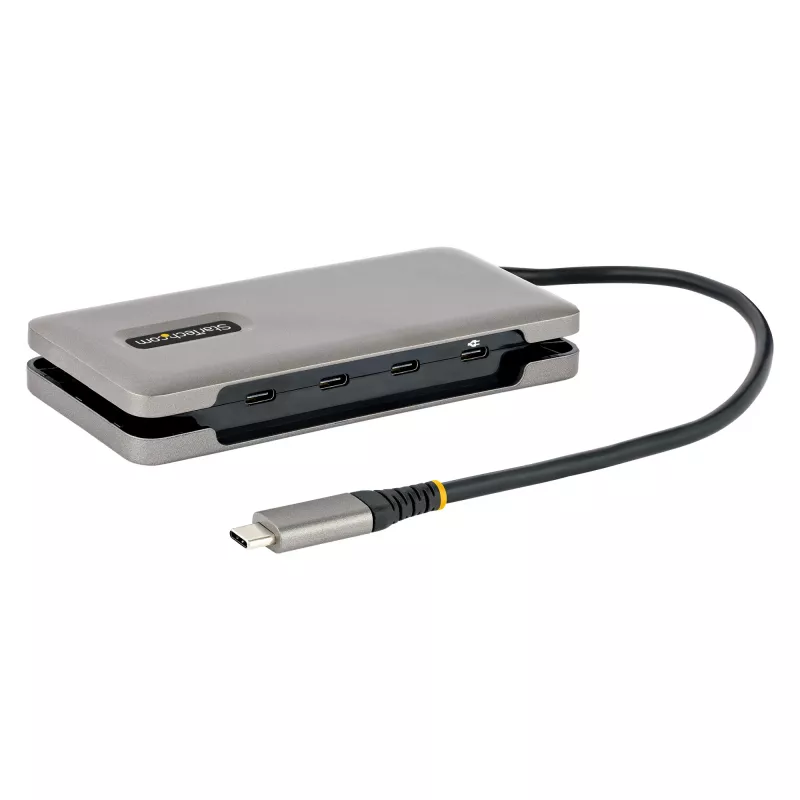 StarTech.com 4 prievadų USB-C šakotuvas, 4x USB-C, USB 3.2 Gen 2 (10Gbps) – nešiojamas USB-C šakotuvas su 100W Power Delivery perdavimu, 32 cm įmontuotu kabeliu