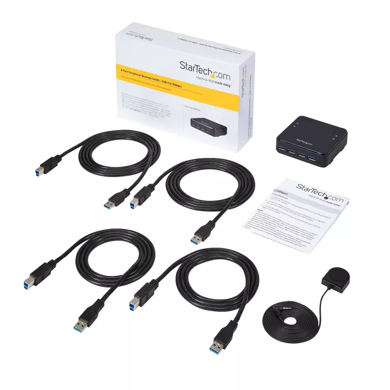 StarTech.com 4 į 4 USB 3.0 išorinių įrenginių perjungimo jungiklis, 5 Gbit/s, Micro-USB Type-B, juodas, plastikinis, CE, FCC, REACH, 0 - 40 °C