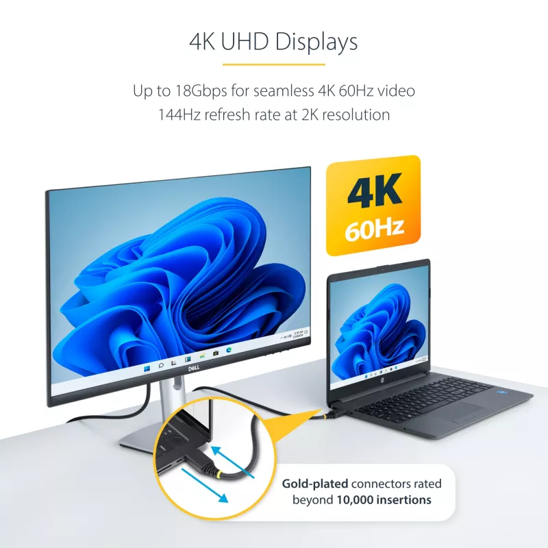 StarTech.com 30cm (1 pėda) didelės spartos HDMI laidas, 4K 60Hz/1440p 144Hz, HDR10/HDCP 2.2/ARC, 18Gbps, UHD HDMI 2.0 laidas TV/monitoriui/ekranui, TPE apvalkalas