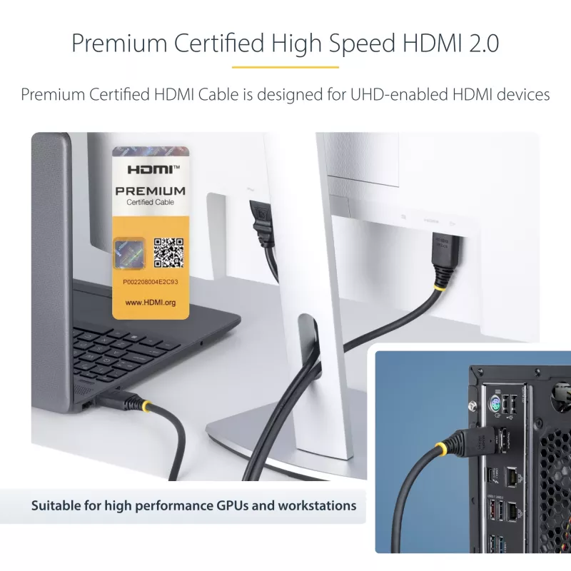 StarTech.com 4m Premium sertifikuotas HDMI 2.0 kabelis, 4K 60Hz/1440p 144Hz, HDR10/HDCP 2.2/ARC, 18Gbps, UHD, TPE apvalkalas